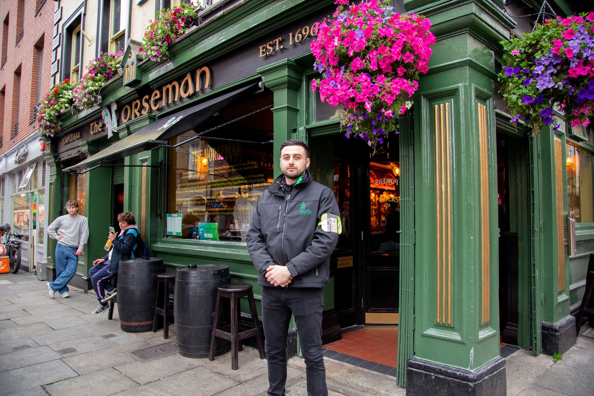 RFC door supervisor outside The Norseman pub, Temple Bar, Dublin